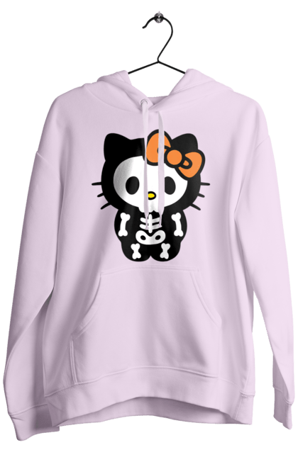 Мужское худи с принтом Хелло Китти Хэллоуин. Halloween, hello kitty, zombie, бренд, зомби, котенок, персонаж, скелет, хелло китти, хэллоуин. 2070702