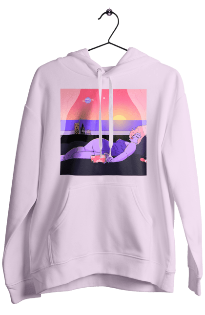 Чоловіче худі з принтом "Фіолетова Дівчина На Відпочинку". Дівчина, захід, телефон. 2070702