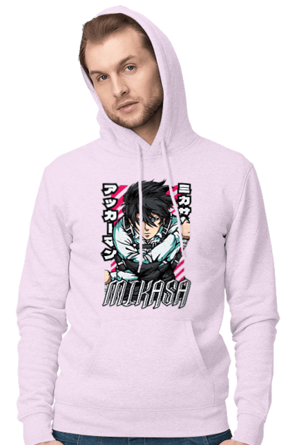 Men's hoodie with prints Attack on Titan Mikasa Ackerman. Action film, anime, attack on titan, manga, mikasa, mikasa ackerman, post-apocalyptic. 2070702