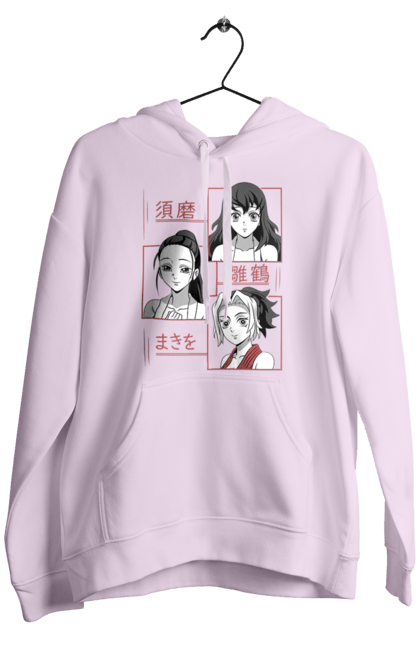 Men's hoodie with prints Demon Slayer Hinatsuru, Makio and Suma. Demon slayer, hinatsuru, makio, suma, tengen. 2070702