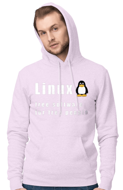 Чоловіче худі з принтом "Linux Вільний Для Вільних". Linux, адміністратор, айті, айтішник, безкоштовна, безкоштовно, білий, вільна, доступність, незалежність, операційна система, ос, пінгвін, програміст, програмне забезпечення, свобода, сервер, сисадмін, система, системний адміністратор, софт, текст. 2070702
