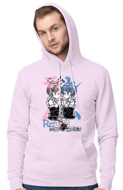 Чоловіче худі з принтом "Re:Zero". Anime, manga, ram, re:zero, rem, аніме, драма, манга, рам, рем. 2070702