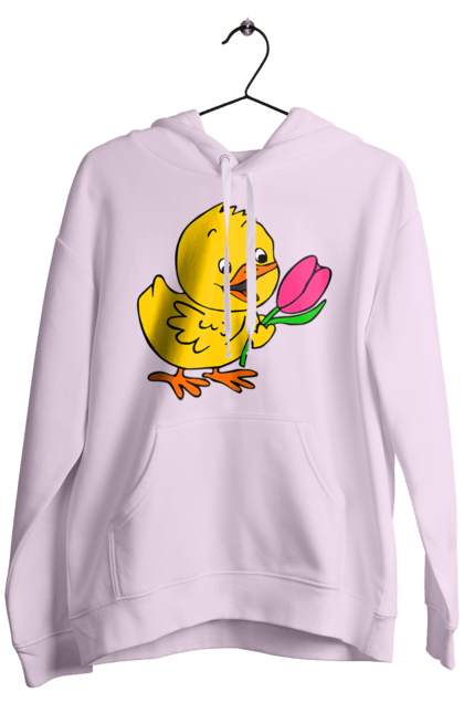Men`s hoodie with prints Chicken With A Tulip. Chick, tulip. 2070702