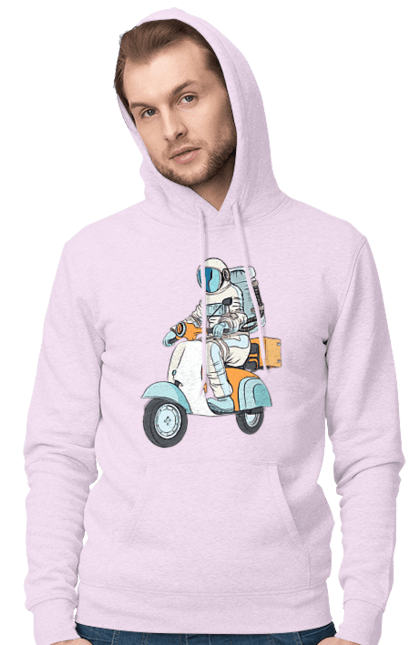 Men`s hoodie with prints Astronaut on a motorcycle. Cosmonaut, motorcycle, space. 2070702