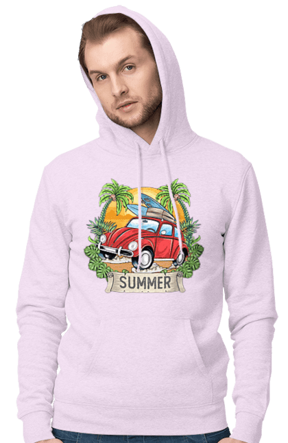 Men`s hoodie with prints Summer, Car And Palm Trees. Palm trees, relaxation, summer. 2070702