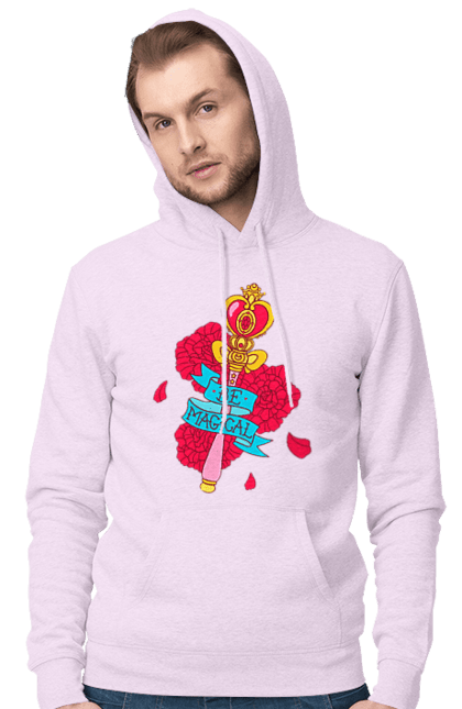 Men's hoodie with prints Be Magical. Anime, charm, flowers, magic, rose flower, sailor moon, tv series, wand. 2070702