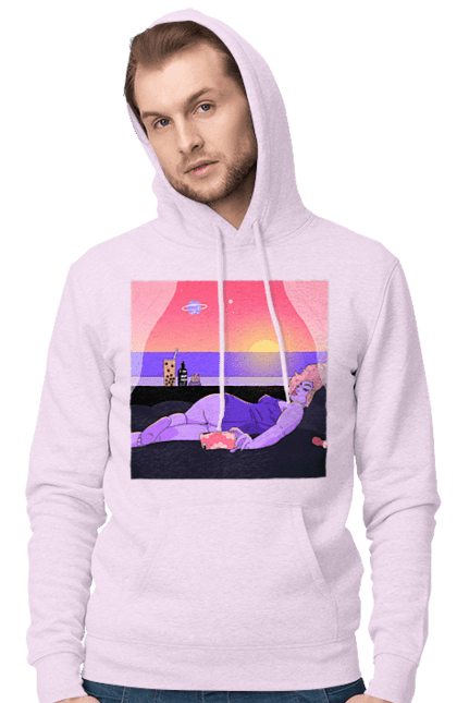 Чоловіче худі з принтом "Фіолетова Дівчина На Відпочинку". Дівчина, захід, телефон. 2070702