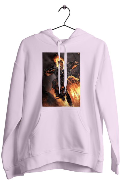 Men`s hoodie with prints Hell Racer. Chopper, fire, hell racer, motorcycle, skeleton. 2070702