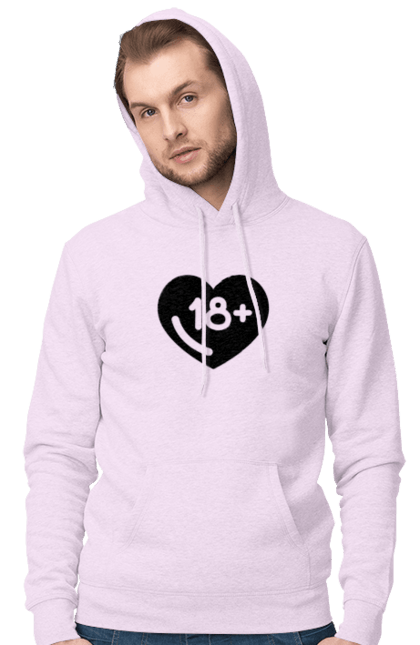 Men`s hoodie with prints 18+. 18+, black, heart, prohibition, sex. 2070702