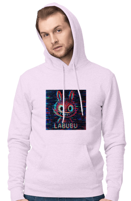 Чоловіче худі з принтом "Лабубу". Crt, rgb, глітч, кіберпанк, лабубу, пікселі, ретро, спотворення, цифрове мистецтво, шум. 2070702