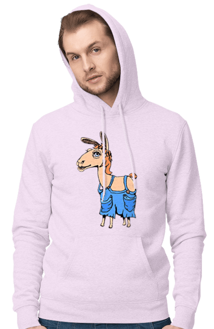 Men`s hoodie with prints Llama Jumpsuit. Lama, overalls. 2070702