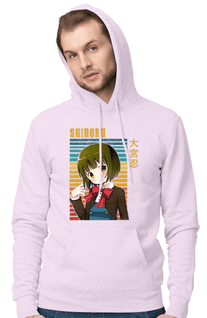 Men's hoodie with prints Kiniro Mosaic Shinobu Omiya. Anime, gold mosaic, kiniro mosaic, kinmoza, manga, shinobu, shinobu omiya. 2070702