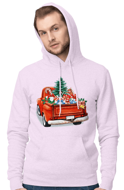 Чоловіче худі з принтом "Авто з подарунками". Автомобіль, новий рік, подарунки, різдво, санта, ялинка. 2070702
