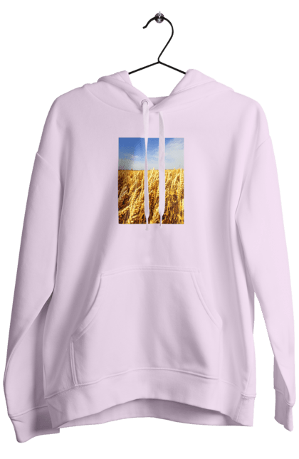 Men`s hoodie with prints Ukraine. Beauty, blue, field, nature, sky, wheat. 2070702