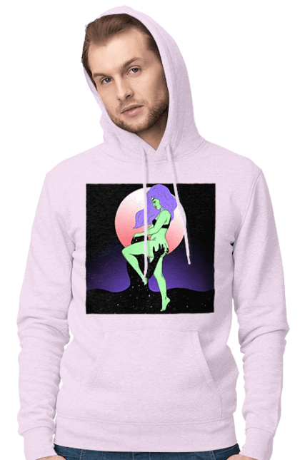 Чоловіче худі з принтом "Зелена Дівчина І Місяць". Інопланетянка, місяць. 2070702