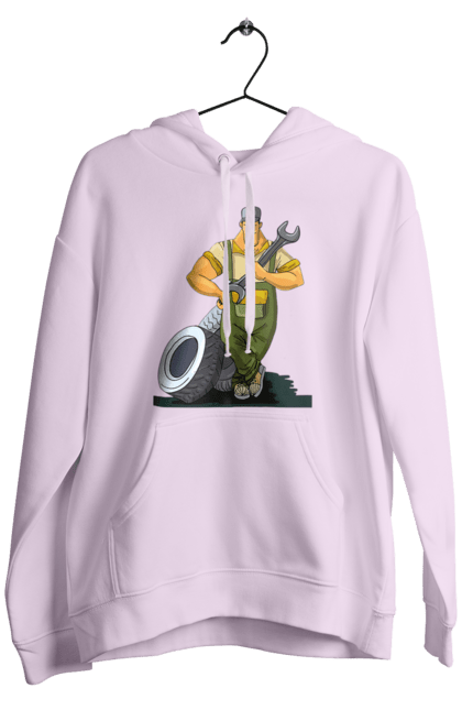 Чоловіче худі з принтом "Автомайстер". Гайковий ключ, колеса, професія. 2070702