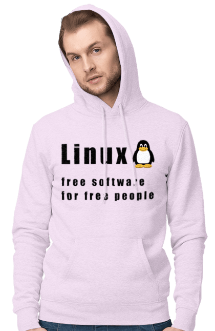 Чоловіче худі з принтом "Linux Вільний Для Вільних". Linux, адміністратор, айті, айтішник, безкоштовна, безкоштовно, вільна, доступність, незалежність, операційна система, ос, пінгвін, програміст, програмне забезпечення, свобода, сервер, сисадмін, система, системний адміністратор, софт, текст, чорний. 2070702