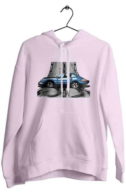 Чоловіче худі з принтом "Спортивний Автомобіль На Дорозі". Автомобіль, гонки, синій, спортиного, швидкий, швидкісний. 2070702