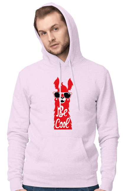 Men`s hoodie with prints Cool llama. Animals, cool, glasses, lama. 2070702