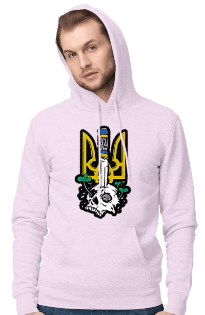 Men`s hoodie with prints Arms of the Armed Forces of Ukraine. Coat of arms, flag, kill the russian, kill ze rush, patriotic, scull, vsu. 2070702