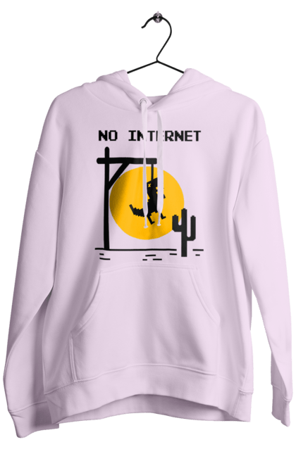 Men`s hoodie with prints No internet. Dinosaur hanged himself, funny, humor, joke, meme, no internet, without internet. 2070702
