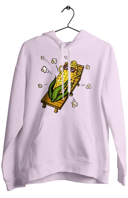 Men`s hoodie with prints Corn Suns On A Lounger. Corn, lounger, popcorn. 2070702
