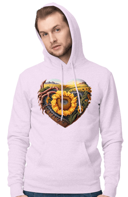Men`s hoodie with prints Символи України. Field, sky, sunflower, symbols of ukraine, ukraine, wheat. 2070702