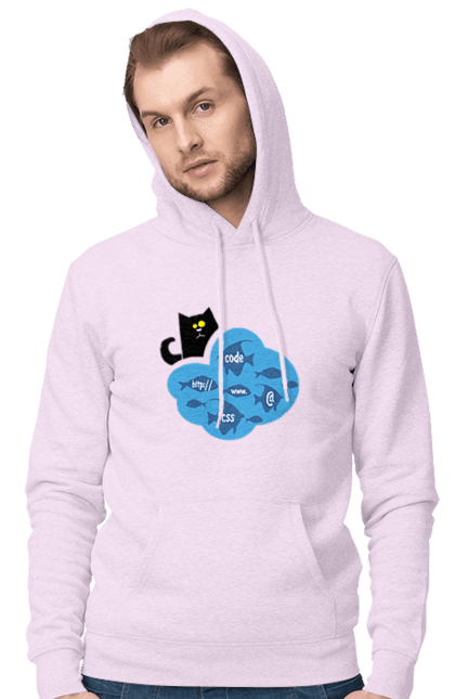 Чоловіче худі з принтом "Кіт програміст". Angular, c, css, html, it, javascript, jquery, php, python, react, svelt, vue, айтишник, айті, гумор, код, кодувати, прогер, програміст, програмісти, ти ж, ти ж програміст, тиж програміст. 2070702