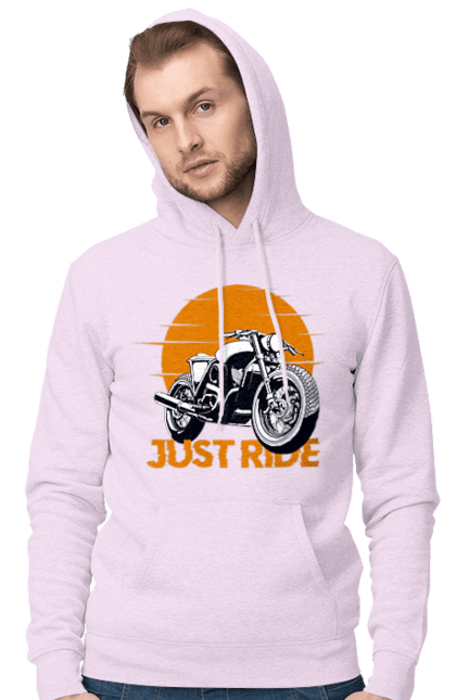 Men`s hoodie with prints Motorcycle, Just Go. Motorbike, riding, road. 2070702