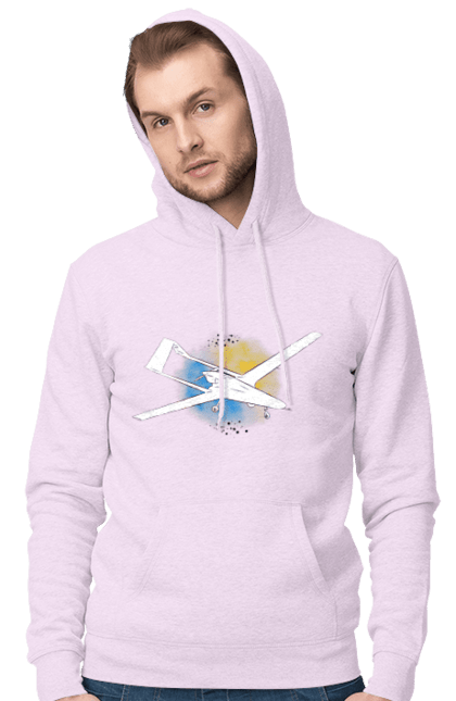 Men`s hoodie with prints Bayraktar. Aquarelle, bayraktar, glory, sky, ukraine. 2070702