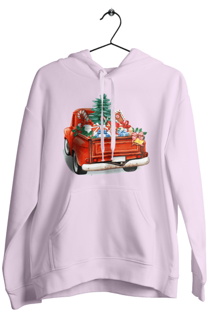 Чоловіче худі з принтом "Авто з подарунками". Автомобіль, новий рік, подарунки, різдво, санта, ялинка. 2070702