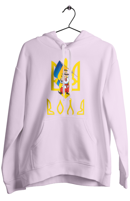 Men`s hoodie with prints Тризуб Воля Козак з прапором України. Cossack, emblem, flag, flag of ukraine, symbol of ukraine, traditions of ukraine, trident, trident will, ukraine, will. 2070702