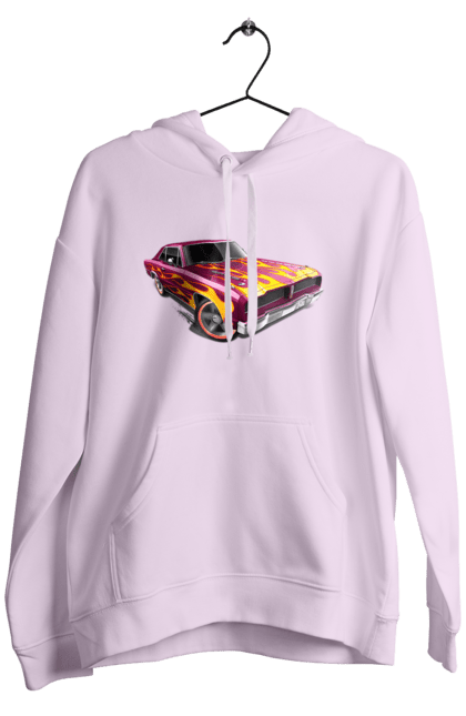 Men`s hoodie with prints The car is on fire. Machine, riding, speed. 2070702