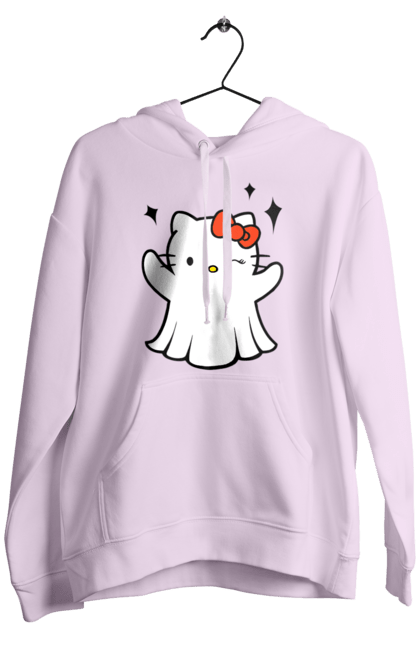 Мужское худи с принтом Хелло Китти Хэллоуин. Ghost, halloween, hello kitty, бренд, кот, котенок, персонаж, привидение, хелло китти, хэллоуин. 2070702