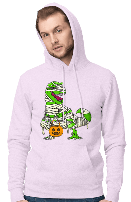 Men's hoodie with prints Halloween Dinosaur. Costume, dinosaur, halloween, holiday, october, october 31, pumpkin, sweets, trick or treat. 2070702