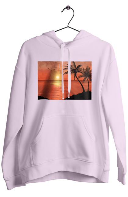 Men`s hoodie with prints West Palm Sea. Palm trees, sea, shore. 2070702