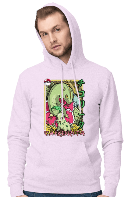 Men's hoodie with prints Pokemon Chikorita. Anime, chikorita, games, nintendo, pokemon, pokemon go. 2070702