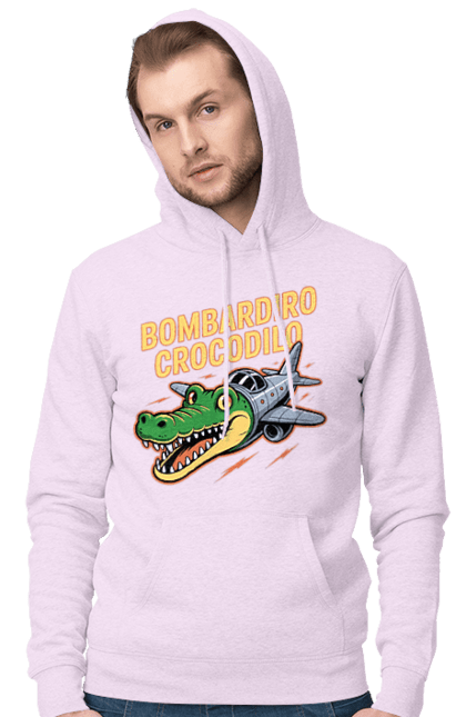 Чоловіче худі з принтом "Bombardino Crocodilo". Bombardino, bombardino crocodilo, crocodilo, бомбардиро крокодило, бомбардіно крокоділо, крокодил, крокодил літак, крокодил мем, мем бомбардине крокодило, меми. 2070702