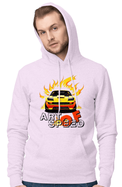 Men`s hoodie with prints Car on fire. Car, fire, speed, sport car, sports car. 2070702