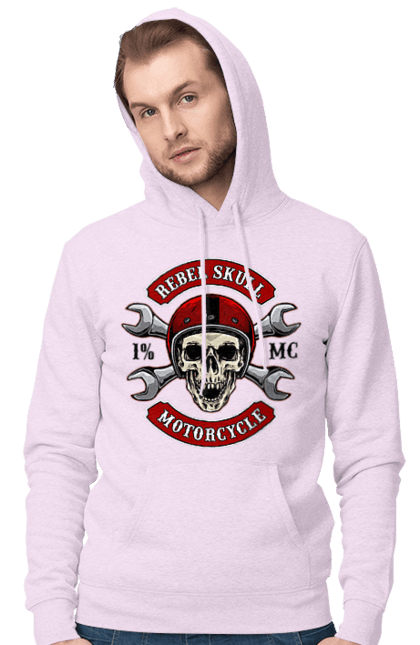 Men`s hoodie with prints skull motorist. Amateur, helmet, motorcycle, skull. 2070702