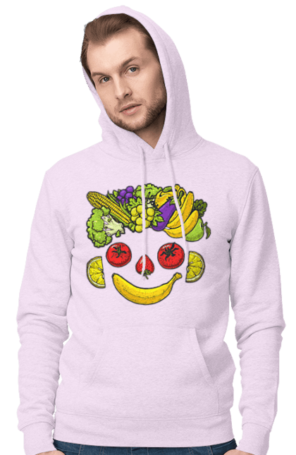 Men`s hoodie with prints Hls Smile. Healthy, smile, vegetable. 2070702