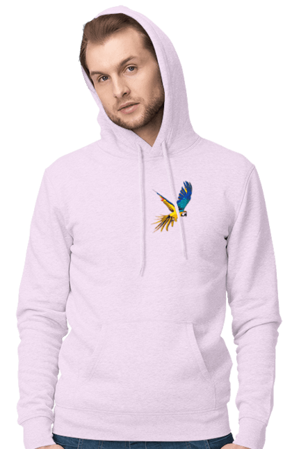 Men`s hoodie with prints The parrot is Ukrainian. Birdie, exotic, parrot, patriot, symbolics, ukraine. 2070702