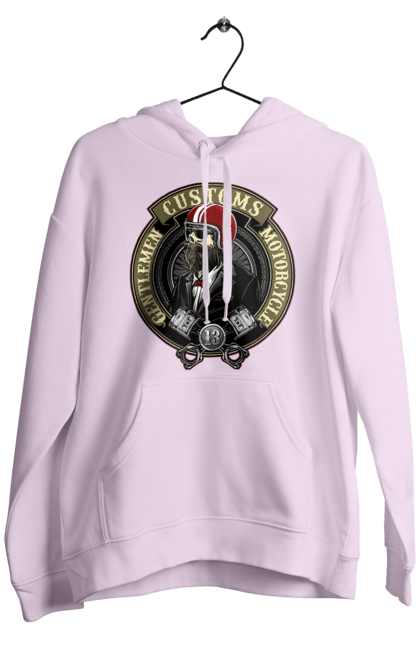 Men`s hoodie with prints Gentlemen motorcycle. Gentleman, helmet, motorcycle, skull. 2070702
