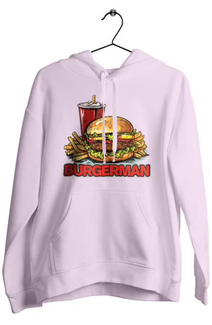 Чоловіче худі з принтом "Burgerman". Бургер, для чоловіків, їжа, літні, макдональдс, прикольні, трендові, фаст фуд, чоловічі. 2070702