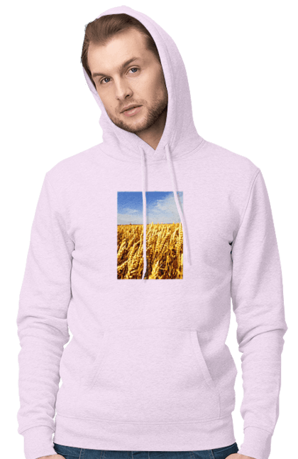 Men`s hoodie with prints Ukraine. Beauty, blue, field, nature, sky, wheat. 2070702