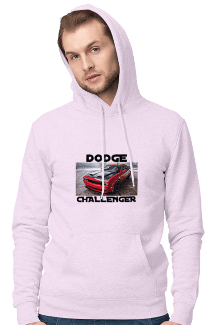 Men`s hoodie with prints Dodge challenger. An american legend, auto, car, classic car, cult car, dodge challenger, oil car, powerful car. 2070702