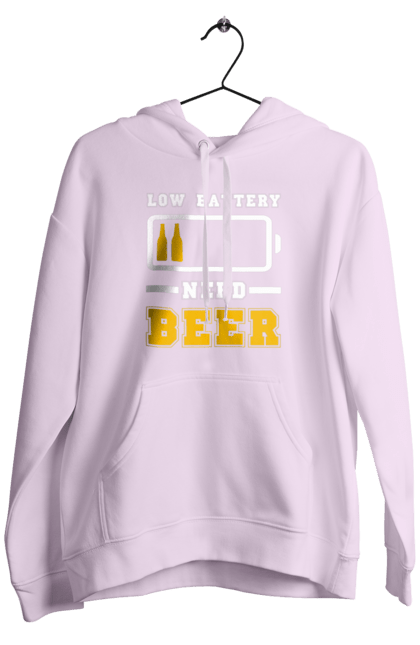 Чоловіче худі з принтом "Low battery need beer". Алкоголь, брутальні, літні, пиво, прикольні принти, чоловічі. 2070702