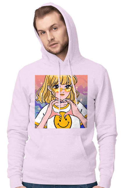 Чоловіче худі з принтом "Жовта Дівчинка". Аніме, дівчинка, смайл. 2070702