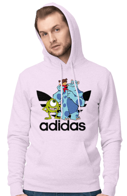 Мужское худи с принтом Adidas Корпорация монстров. Adidas, monsters inc, pixar, адидас, корпорация монстров, мультфильм. 2070702