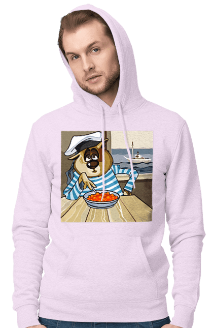 Men`s hoodie with prints Cat Sailor, On The Ship Eats Red Caviar. Cat, caviar, sailor, ship. 2070702